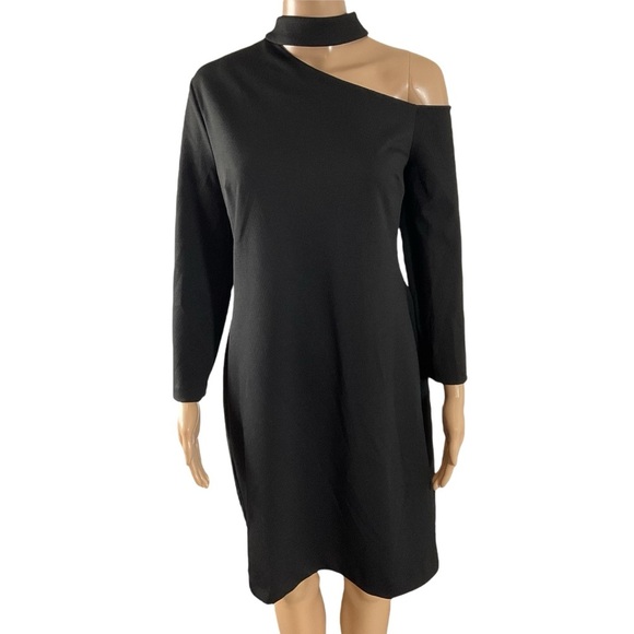 NWT Trina Turk Women's Reina Dress Black One Shoulder Choker Neck Size 10